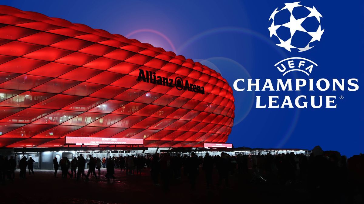 München, Deutschland 07. März 2024: Fussball, Herren, Saison 2023 2024, FC Bayern München ! Achtung Fotomontage ! Hier im Bild die Allianz Arena, rot beleuchtet bei einem Champions League Heimspiel...