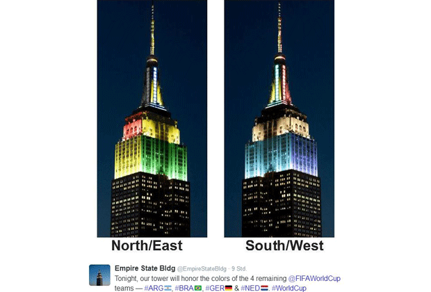 
                <strong>Auch das Empire State Building ist bereit </strong><br>
                Trotz des WM-Aus der US-Mannschaft sind die Amerikaner noch im Fußball-Fieber.
              