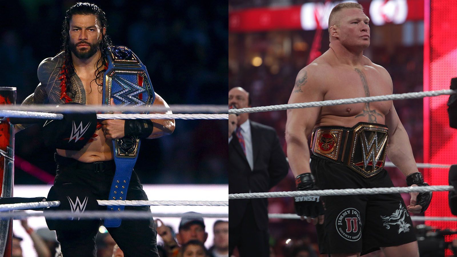 
                <strong>Title vs. Title - Roman Reigns (Universal Champion) vs. Brock Lesnar (WWE Champion)</strong><br>
                Das wohl größte Match der WrestleMania-Geschichte. So zumindest bewirbt die WWE das Aufeinandertreffen von Roman Reigns und Brock Lesnar. Der Sieger wird mit beiden Titeln das Stadion verlassen. Schon bei WrestleMania 31 trafen beide aufeinander. Damals nutzte Seth Rollins seinen "Money in the Bank"-Koffer, der ihm einen Titelkampf zusicherte, und griff erfolgreich ins Match ein. Sowohl Lesnar als auch Reigns verließen San Francisco damals ohne Gürtel. Wer also holt sich in diesem Jahr die Titel? Der am längsten amtierende Universal-Champion Roman Reigns? Oder der ehemalige UFC-Schwergewichtschampion Brock Lesnar?
              