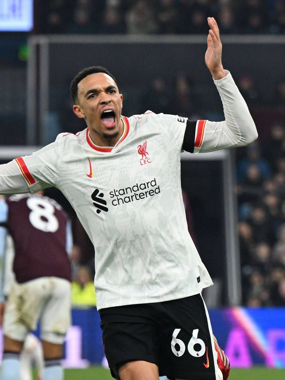 Trent Alexander-Arnold of Liverpool celebrates after scoring the team s second goal Aston Villa v Liverpool, Premier League, Football, Villa Park, Birmingham, UK - 19 Feb 2025 EDITORIAL USE ONLY No...