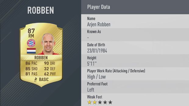 
                <strong>Arjen Robben (FC Bayern München)</strong><br>
                Arjen Robben (FC Bayern München) - Dribbelstärke: 90
              