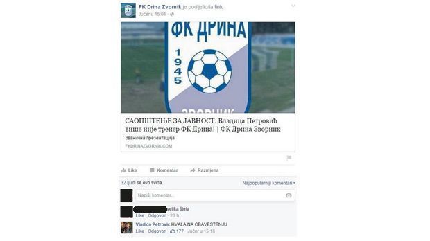 
                <strong>Vladica Petrovic </strong><br>
                Der bosnische Klub FK Drina Zvornik informierte Trainer Vladica Petrovic überhaupt nicht, sondern postete die Entlassung bei Facebook. "Danke für die Mitteilung", kommentierte Petrovic trocken, nachdem er den Eintrag gesehen hatte.
              