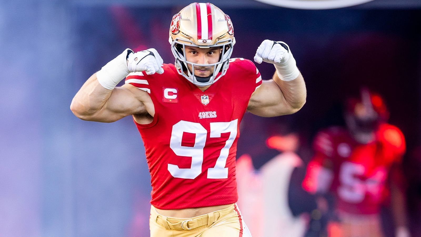 
                <strong>San Francisco 49ers </strong><br>
                &#x2022; <strong>Name:</strong> Nick Bosa <br>&#x2022; <strong>Position:</strong> Defensive End<br>&#x2022; <strong>Stats 2022:</strong> 51 Total Tackles, 18.5 Sacks, zwei Forced Fumbles<br>
              