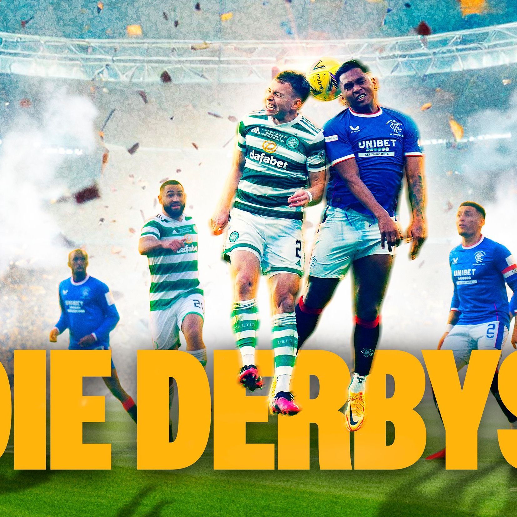 Das Cover der Doku zeigt das Kopfballduell von Alistair Johnston von Celtic Glasgow und Alfredo Morelos von den Glasgow Rangers.