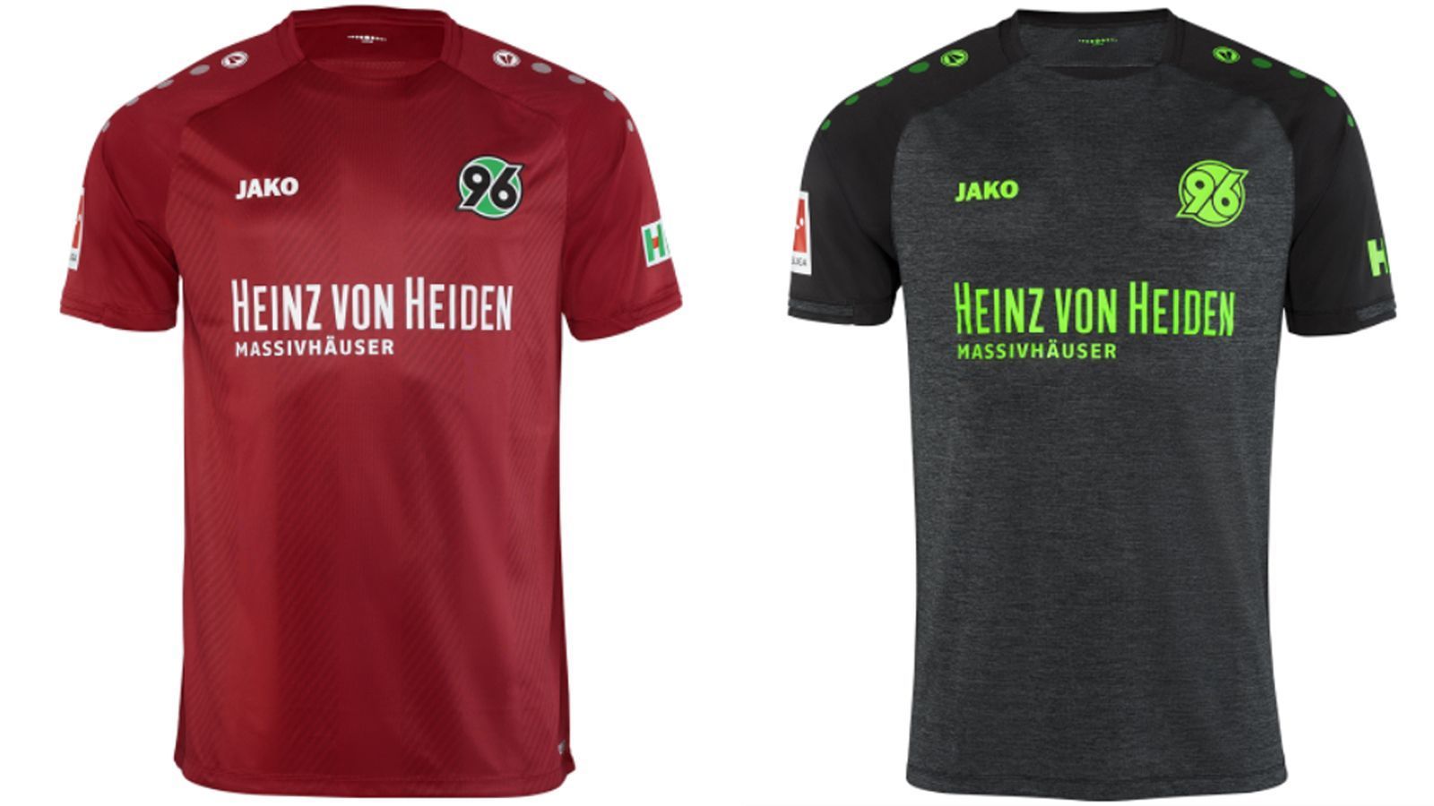 
                <strong>Hannover 96</strong><br>
                Hannover bleibt bei den Heimtrikots dem Bordeaux-Rot treu. Neu ist die Farb-Kombo. Ob die grüne Schrift im Dunkeln wohl leuchtet?
              