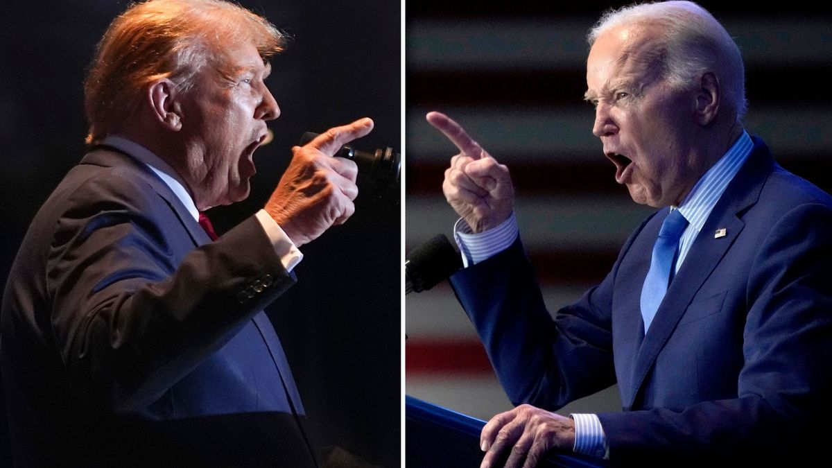 Die Fotomontage zeigt den ehemaligen Präsidenten Donald Trump, links, am 24. Februar 2024 und Präsident Joe Biden am 27. Januar 2024.