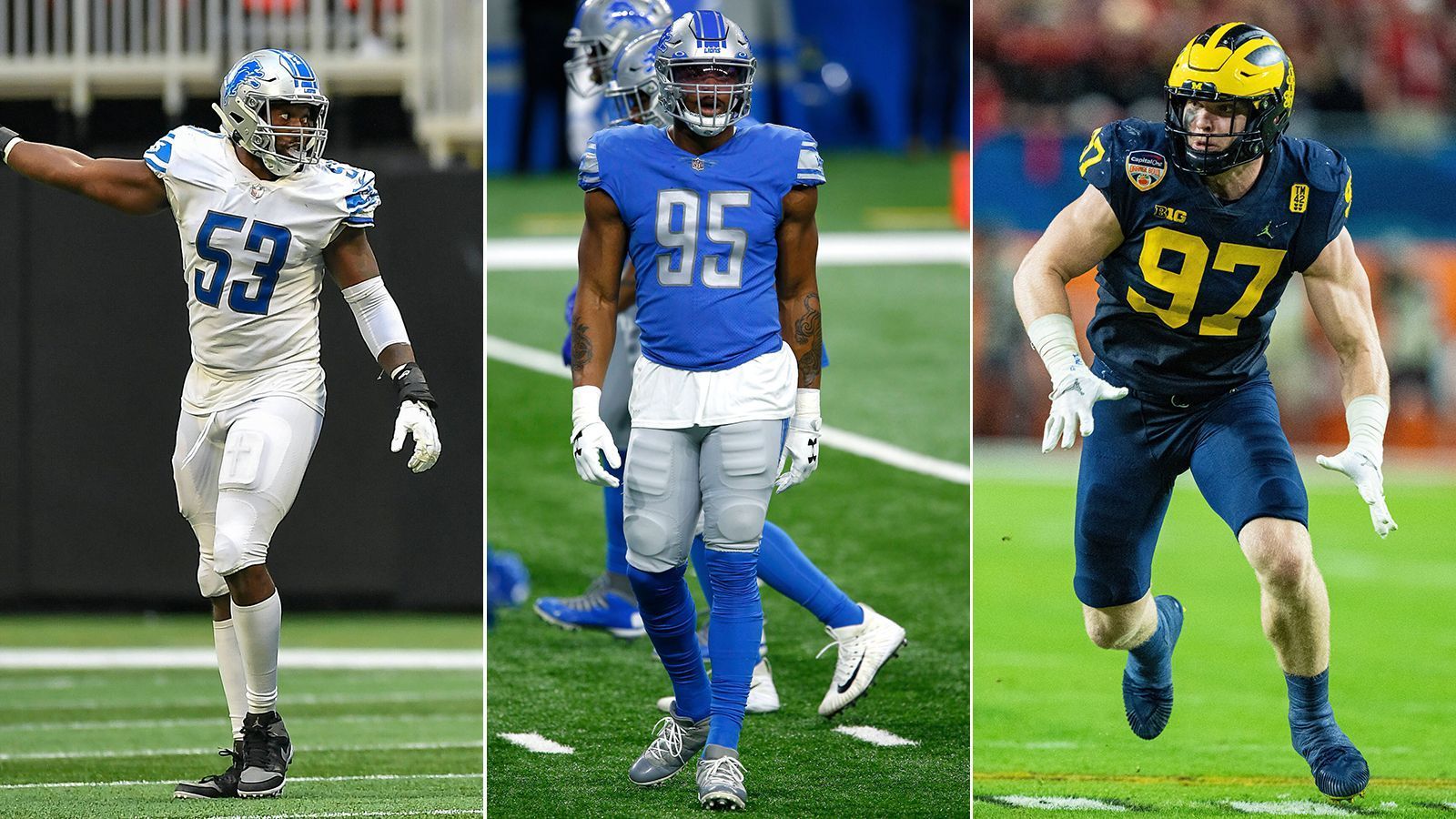 
                <strong>Aidan Hutchinson vs. Charles Harris vs. Romeo Okwara</strong><br>
                Die Detroit Lions rüsteten in der Offseason im Pass Rush nach. Aidan Hutchinson kommt als Erstrunden-Pick, Charles Harris erhielt eine Vertragsverlängerung und Romeo Okwara kehrt von einer Verletzung zurück. Harris, ein ehemaliger Erstrunden-Pick, fasste vergangene Saison endlich Fuß in der NFL und steuerte 52 Pressures bei. 
              