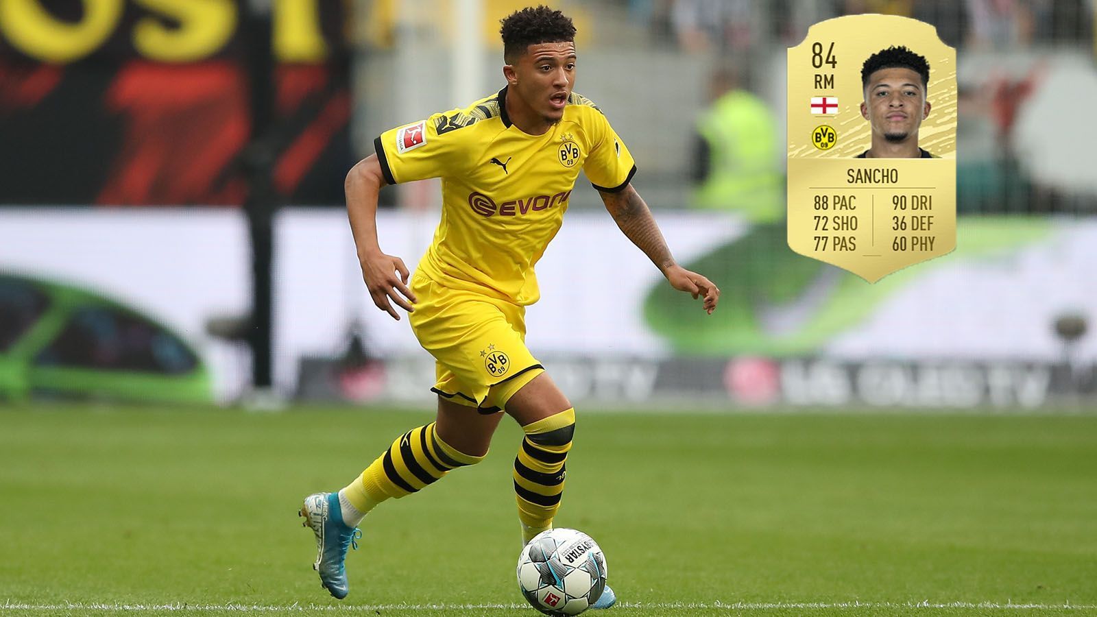 
                <strong>Mittelfeld: Jadon Sancho (+8/Borussia Dortmund)</strong><br>
                Spielstärke: 84Potenzial: 92 (+8)
              