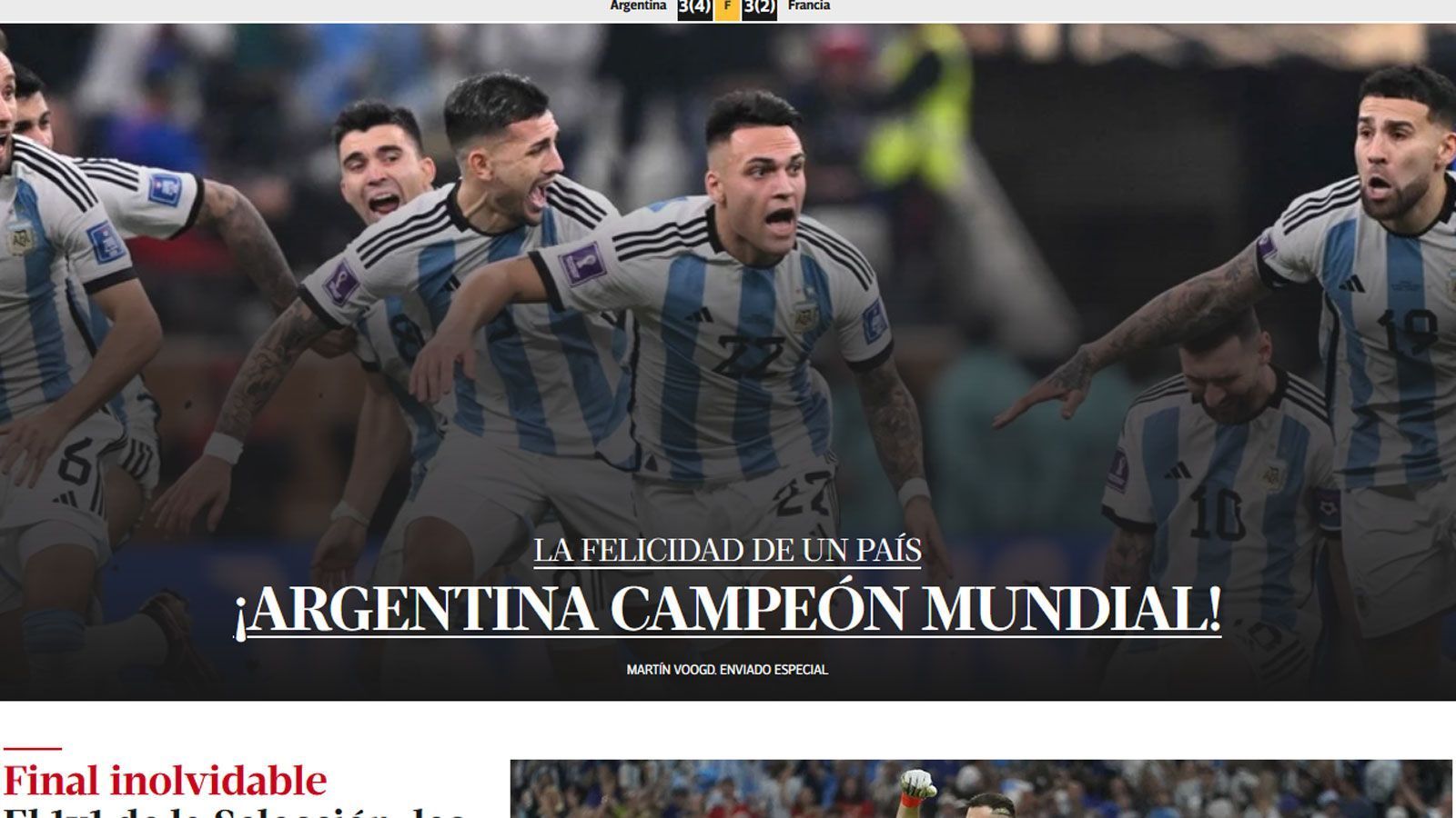 
                <strong>Clarin (Argentinien)</strong><br>
                "Das Glück eines ganzen Landes. Argentinien ist Weltmeister!"
              
