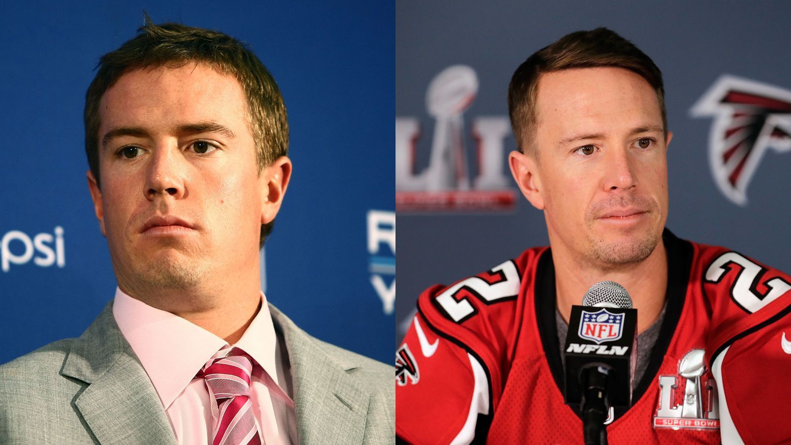 
                <strong>Matt Ryan 2009 und heute</strong><br>
                Das Gesicht von Matt Ryan ist weitestgehend gleich geblieben. Vor zehn Jahren konnte er allerdings noch besser schlafen. Damals wusste er noch nicht, dass er eines Tages eine 28:3-Führung im Super Bowl vergeigen würde.
              