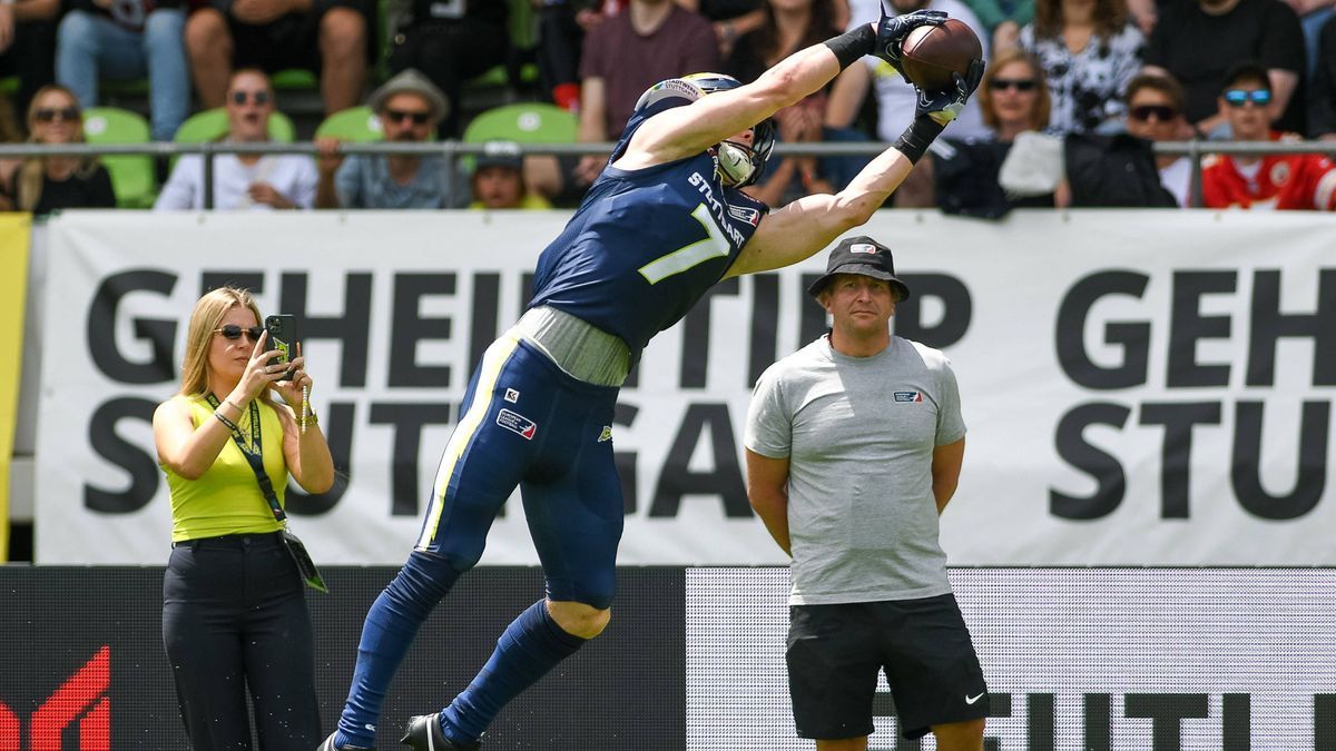 Louis Geyer (Stuttgart Surge 7), Touchdown, Stuttgart Surge vs. Milano Seamen, American Football, European League of Football, Spieltag 4, Saison 2024, 16.06.2024, Stuttgart Surge vs. Milano Seamen...