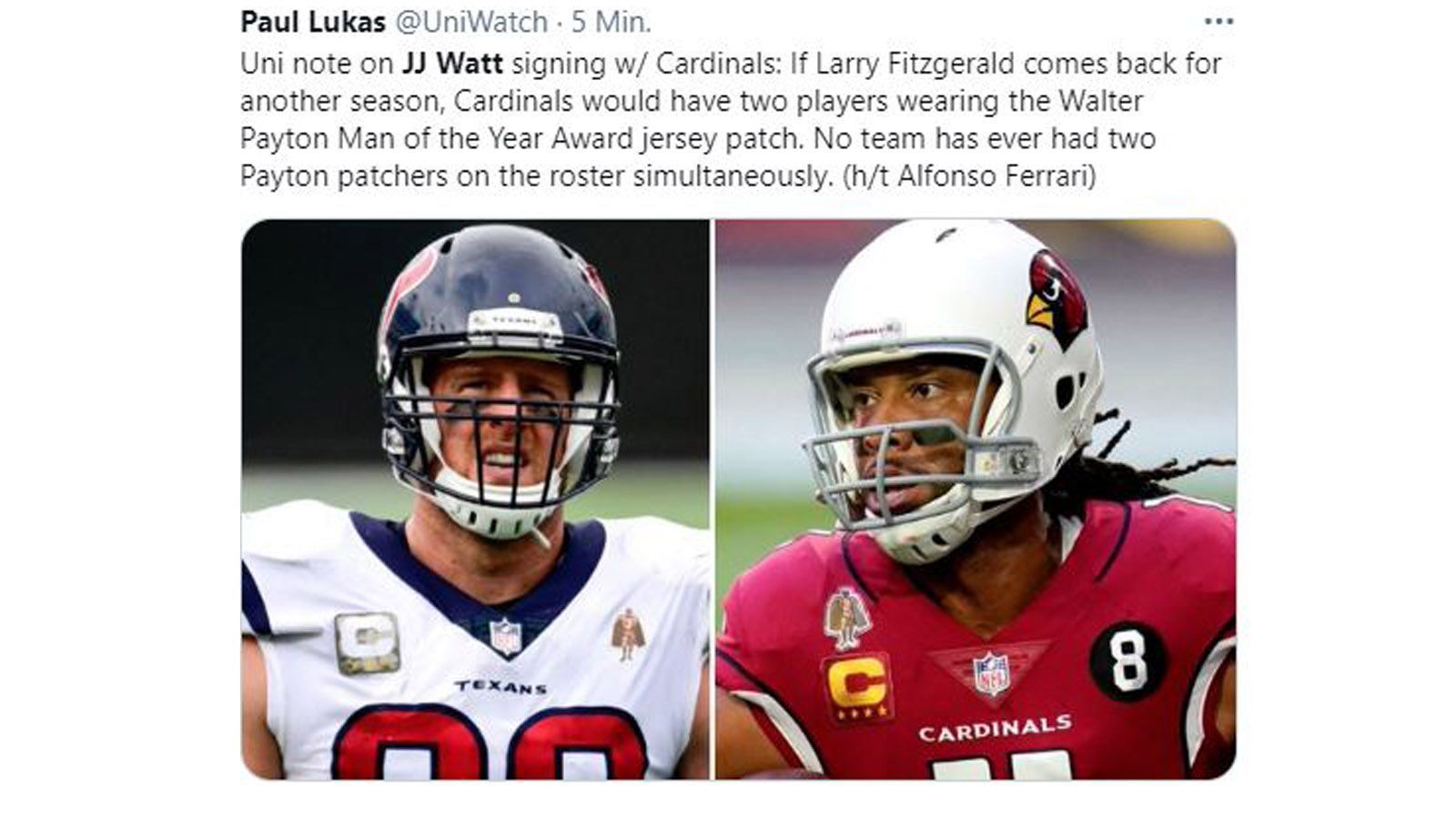 
                <strong>Die Netzreaktionen zum Watt-Hammer</strong><br>
                Die Cardinals haben nun gleich zwei besondere Persönlichkeiten in ihrem Team.
              