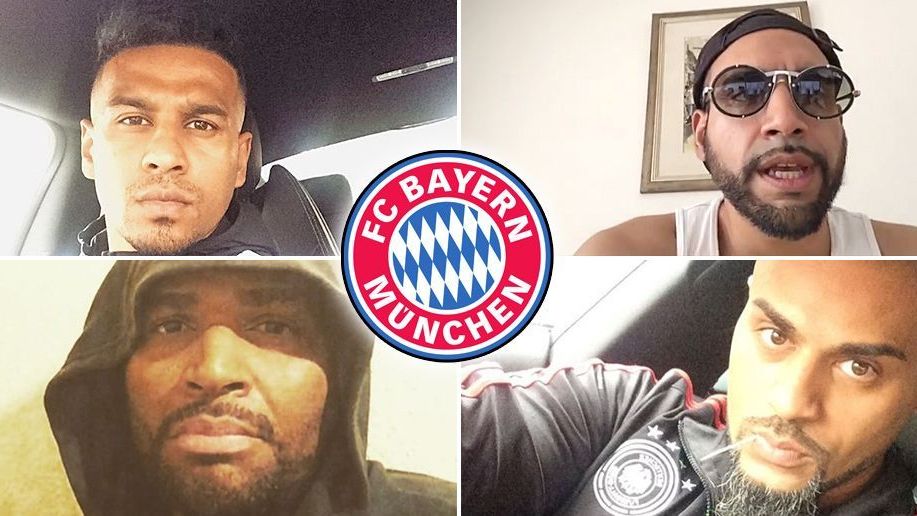 <strong>Majoe, Ali As, Olli Banjo, Massiv: FC Bayern München</strong><br>Der Duisburger Majoe (o.l.) hält es trotz der geographischen Distanz mit dem FC Bayern München. Ali As (o.r.) ist in München geboren und ebenfalls Bayern-Fan. Sein Song "FCB Ole Ole" ist der beste Beweis dafür. Auch&nbsp;Olli Banjo&nbsp;(u.l.) feiert den FCB und schrieb einen Track namens "Bayern". Der Wahl-Berliner Massiv ist ebenfalls Fan des deutschen Rekordmeisters (u.r.).
