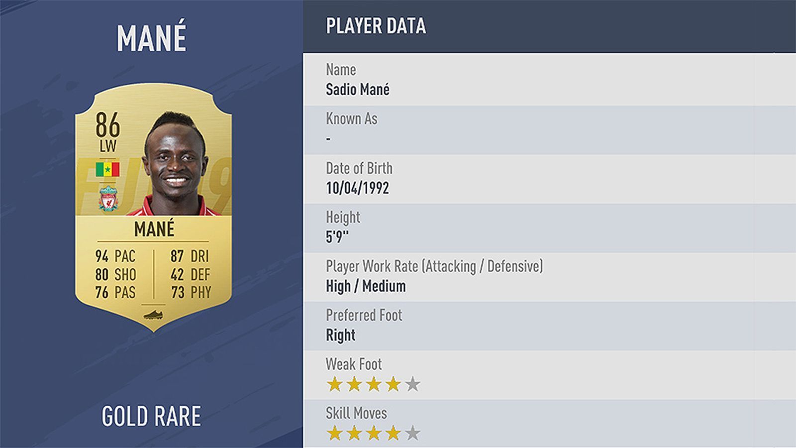 
                <strong>Platz 60: Sadio Mane</strong><br>
                Verein: FC LiverpoolRating: 86
              