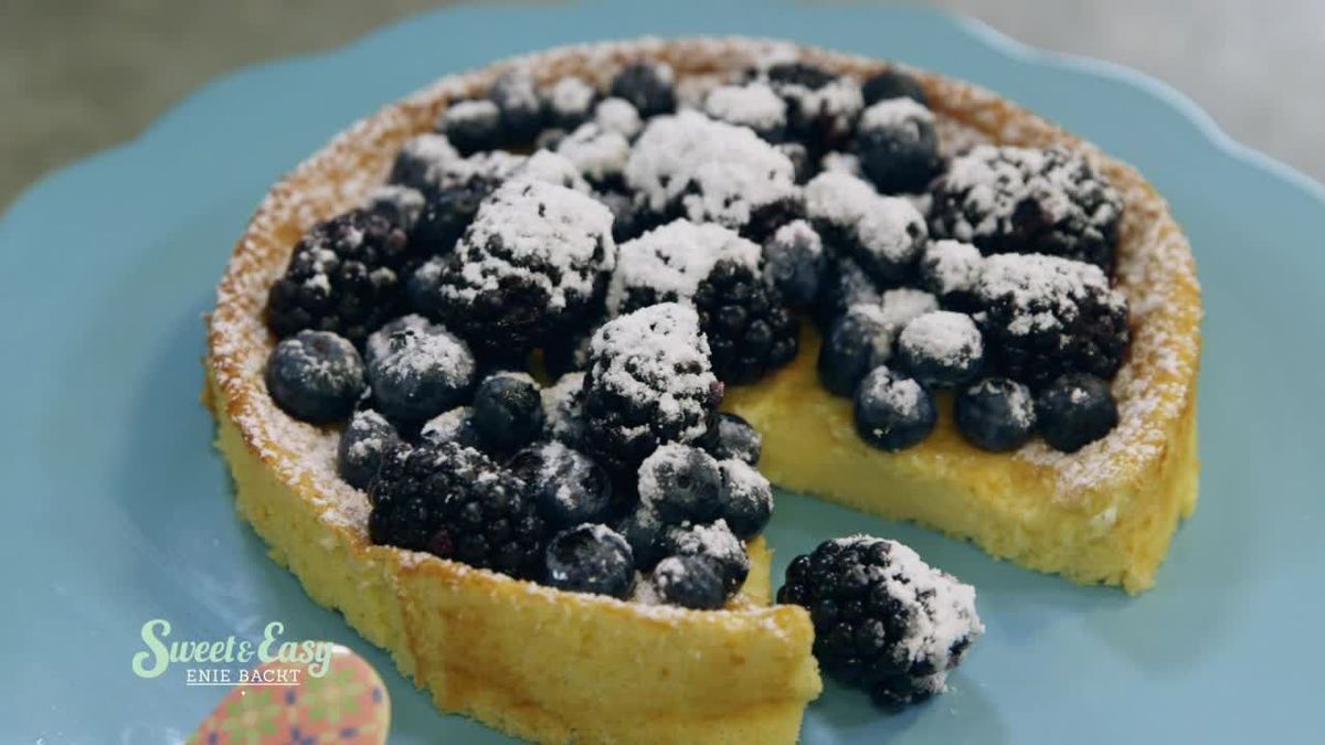 Käsekuchen mit 3 Zutaten und Heidelbeeren