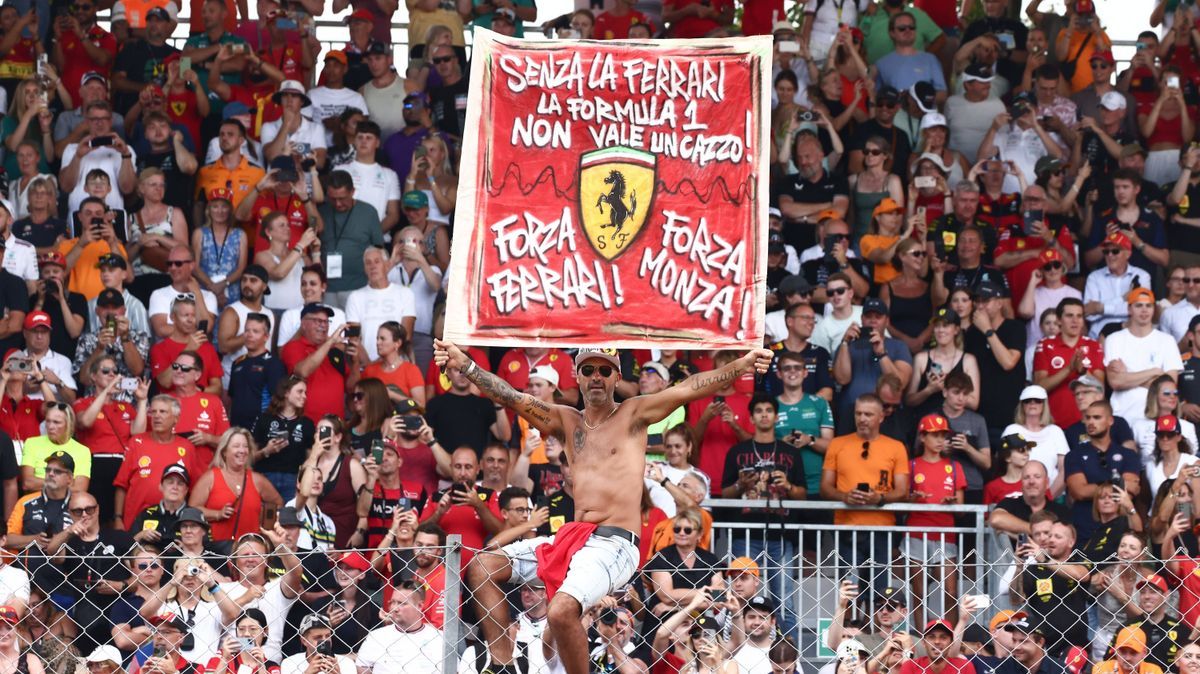 September 1, 2024, Monza, Italy: Tifosi celebrate after Charles Leclerc of Ferrari wins the Italian Formula One Grand Prix at Autodromo Nazionale Monza circuit, in Monza on September 1st, 2024. Mon...