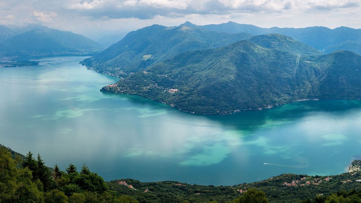 Beautiful panoramic view on lake Lago Maggiore from Monte Giove