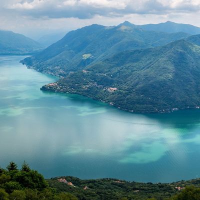 Beautiful panoramic view on lake Lago Maggiore from Monte Giove