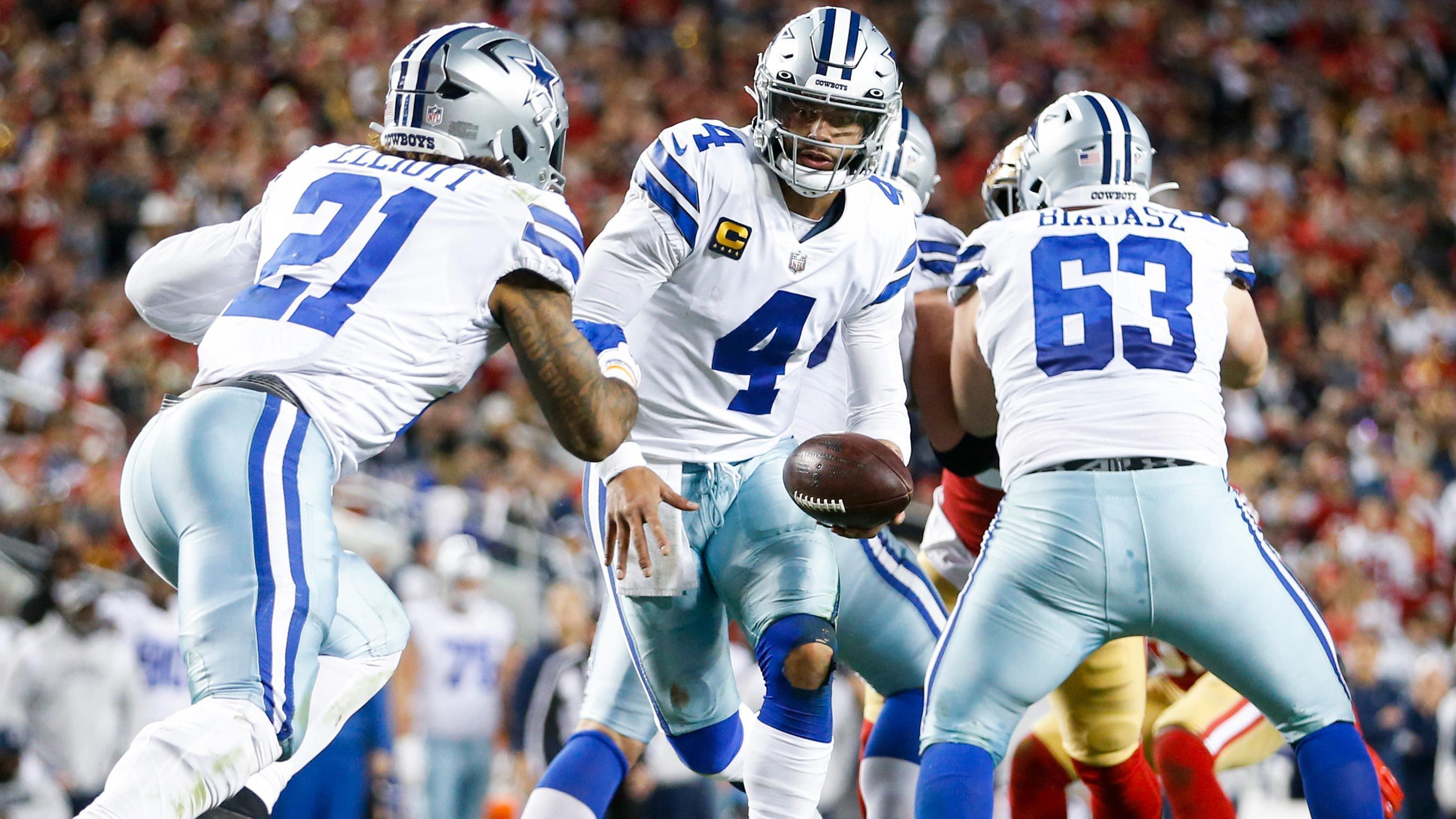 
                <strong>Verlierer: Dallas Cowboys</strong><br>
                Unter dem Playoff-Aus leidet natürlich nicht nur Prescott, sondern die gesamte Franchise. In Frage gestellt wird nach der Niederlage vieles, allen voran jedoch das skurrile letzte Play gegen die 49ers, bei dem Running Back Ezekiel Elliott als Center auflief und den Ball snappte. Fans kritisierten die Entscheidungen von Head Coach Mike McCarthy, der nach der Entscheidung von Owner Jones in Schutz genommen wird. Auch das kommt bei einigen Cowboys-Anhängern nicht gut an.
              