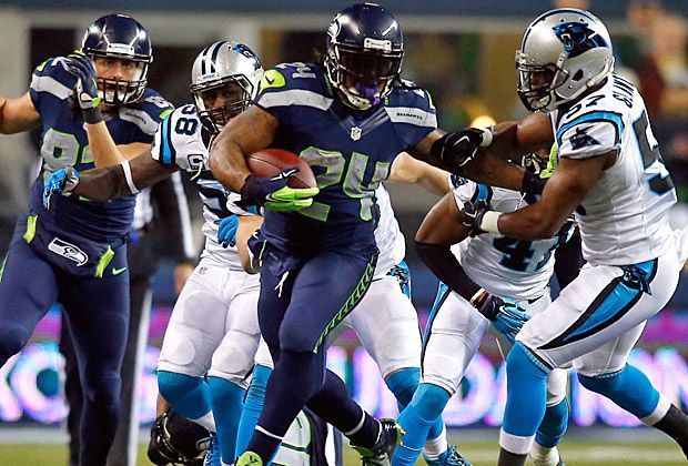 
                <strong>Carolina Panthers vs. Seattle Seahawks</strong><br>
                Im zweiten Spiel müht sich der Titelverteidiger aus Seattle zum Sieg gegen die Carolina Panthers. Dabei stechen vor allem die beiden Verteidigungen heraus ...
              