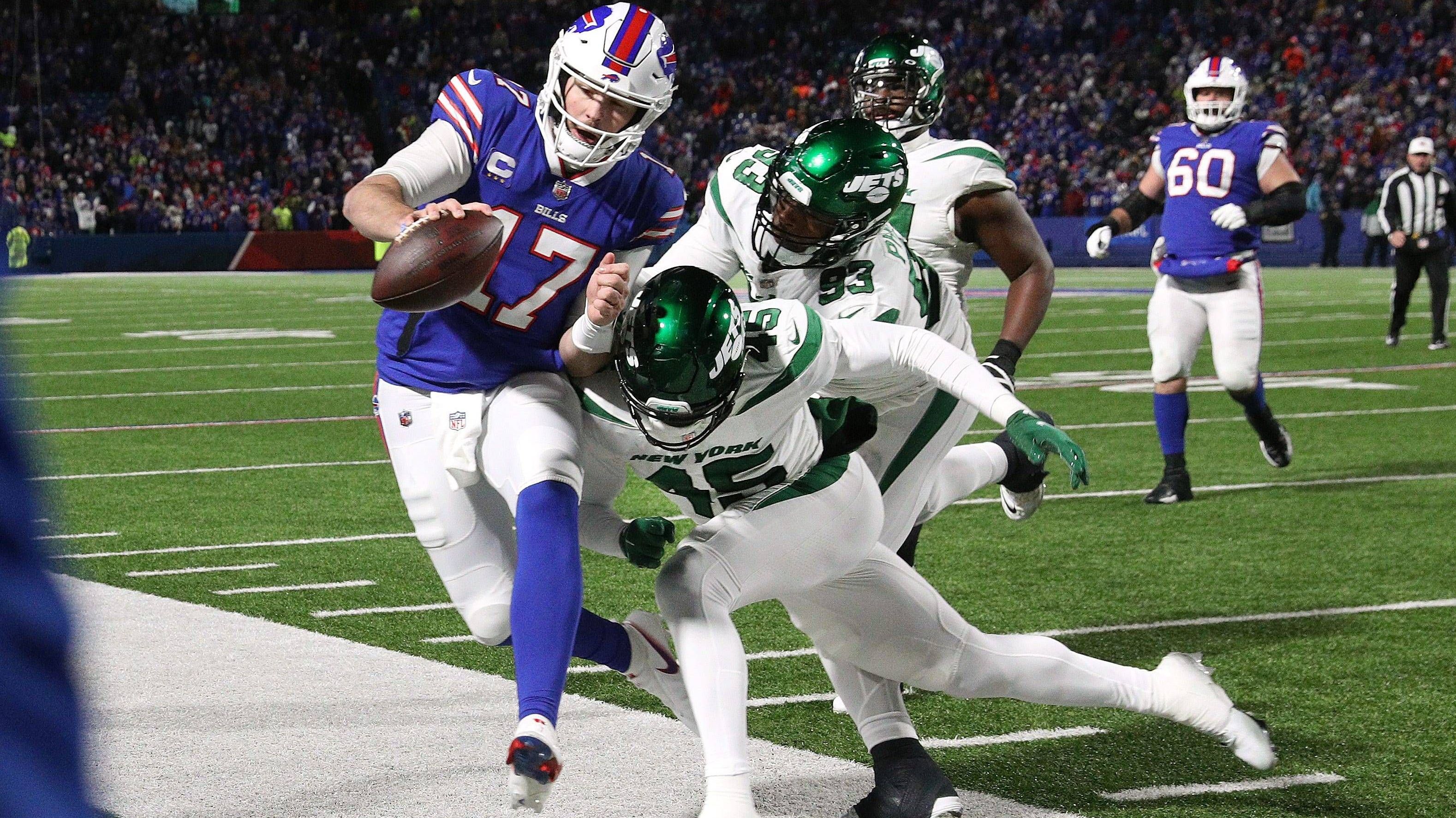 <strong>Rushing Touchdowns</strong><br>1. Derrick Henry: 106 Rushing Touchdowns<br>2. Josh Allen (im Bild): 65 Rushing Touchdowns<br>3. Josh Jacobs: 61 Rushing Touchdowns