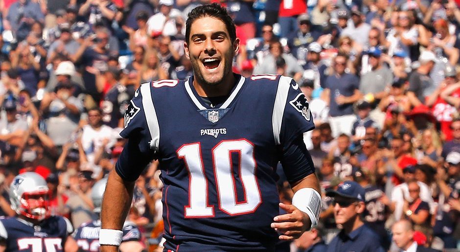 
                <strong>New England Patriots: Jimmy Garoppolo</strong><br>
                Viertes NFL-JahrZwei Spiele als Starter640 Career-Passing-Yards5 Touchdowns, 0 Interceptions
              