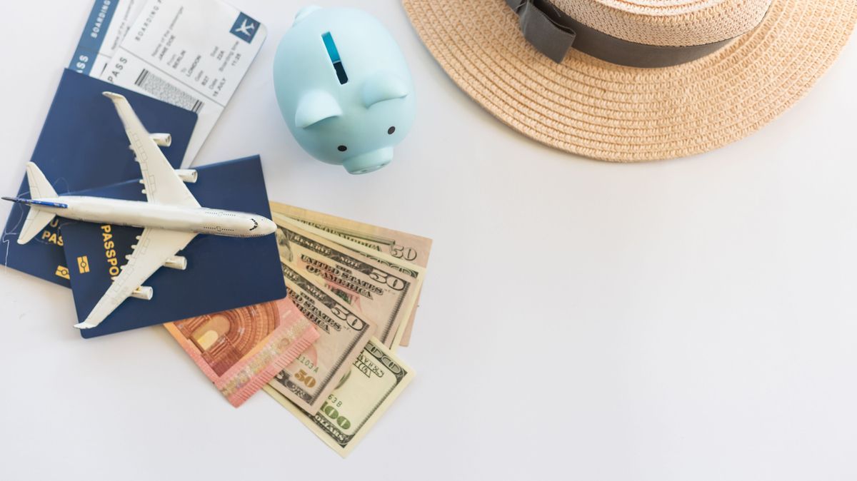 Travel or vacation money saving concept, piggy bank