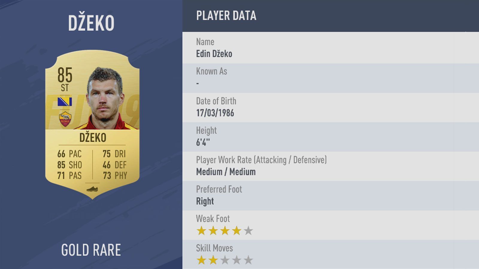 
                <strong>Platz 92: Edin Dzeko</strong><br>
                Verein: AS RomRating: 85
              