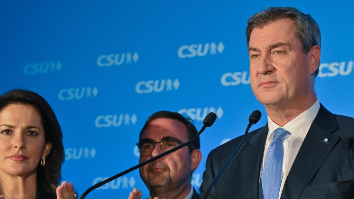 CSU-Chef Markus Söder vor Anhänger:innen nach der Landtagswahl in Bayern