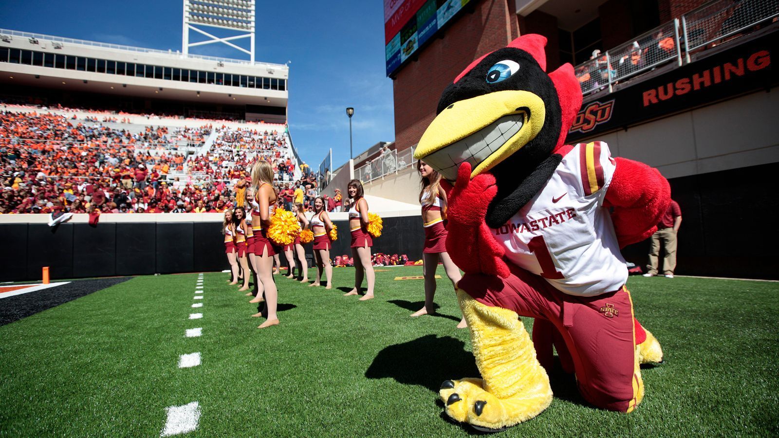 
                <strong>Iowa State Cyclones: Der Teamname</strong><br>
                Als landwirtschaftliches College bekannt, nannten sich die Sport-Teams der Iowa State University zuerst "Cardinals". Am 29. September 1895 änderte sich das, als eben diese Cardinals unter dem legendären Coach Glenn "Pop" Warner die Northwestern Wildcats mit 36:0 schlugen. Am nächsten Tag schrieb der "Chicago Tribune" unter der Überschrift "Struck by a Cyclone": "Northwestern hätte wohl gestern genauso gut versuchen können, gegen einen Iowa-Cyclone Football zu spielen." Seitdem ist das Team als Cyclones bekannt. Kurios: Das Maskottchen jedoch ist weiterhin ein Cardinal und heißt "Cy the Cardinal".
              