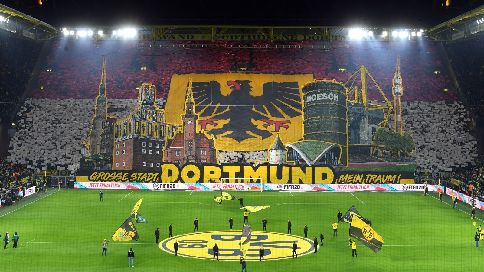 
                <strong>BVB-Fans feiern ihre Stadt</strong><br>
                Die BVB-Fans verwandeln die Südtribüne im Signal Iduna Park in eine einzige Choreo! Unter dem Motto "Große Stadt. Dortmund. Mein Traum." feierten die Anhänger vor dem Spiel gegen Eintracht Frankfurt im Februar 2020 nicht nur ihre Stadt ...
              