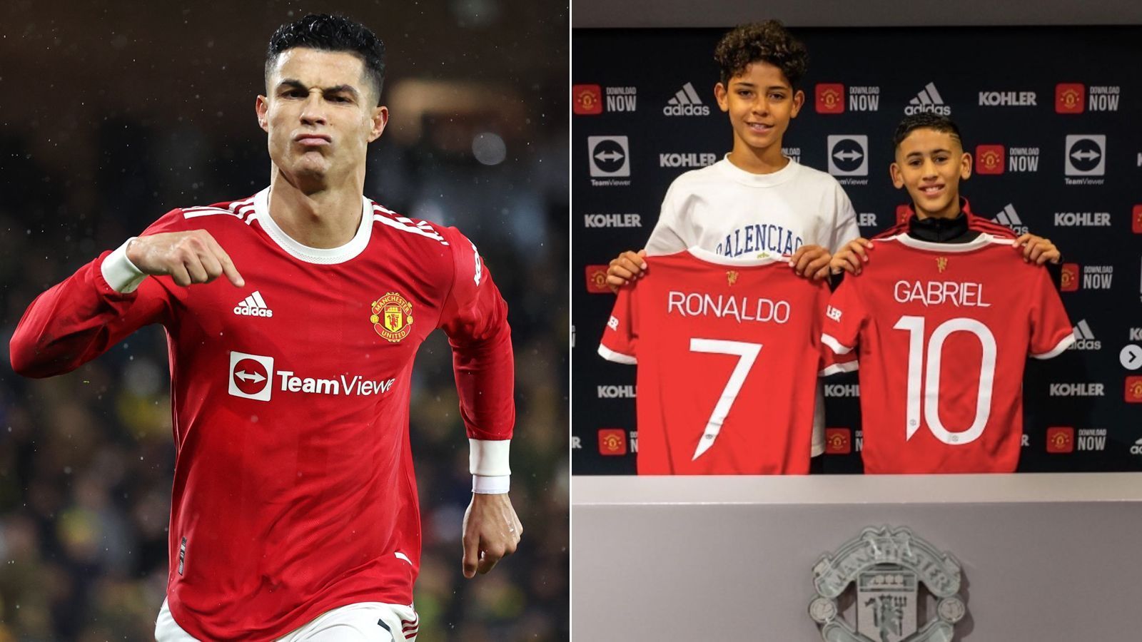 
                <strong>Cristiano Ronaldo und Cristiano Ronaldo Junior</strong><br>
                Manchester United hat einen doppelten CR7: Denn neben Cristiano Ronaldo bei den Profis hat United nun auch offiziell dessen Sohn Cristiano Ronaldo Junior als Spieler der Nachwuchsakademie präsentiert. Er ist nun offiziell Spieler der U12-Mannschaft von United und natürlich hat er sich direkt die Rückennummer 7 seines berühmten Vaters gesichert. Papa Ronaldo sagte einst bei "beIN SPORTS"vollmundig über seinen Sprössling:  "Er sagt, dass er besser sein wird [als ich, Anm. d. Red.], aber ich denke, das ist schwierig."
              