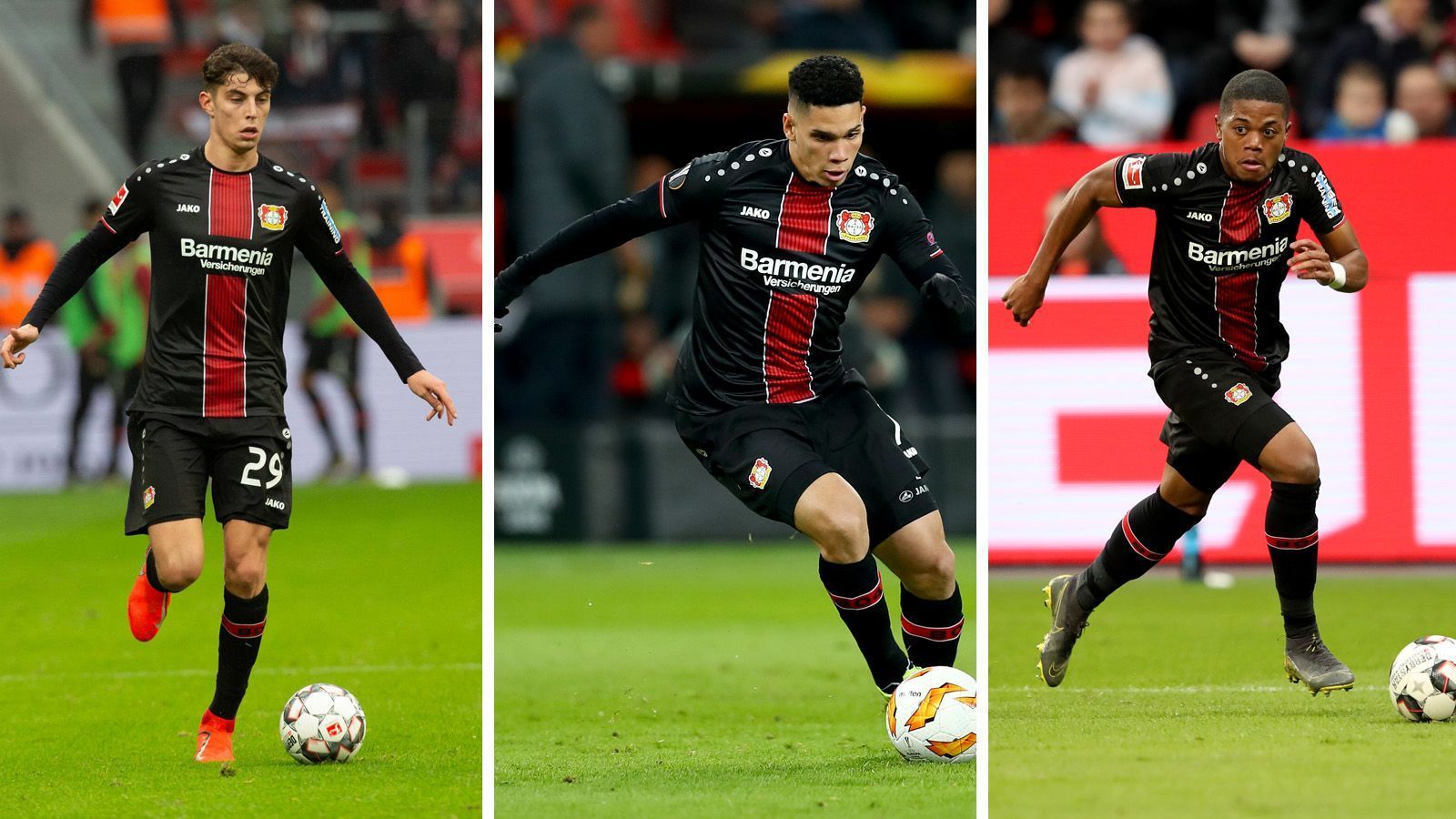 
                <strong>Kai Havertz, Leon Bailey, Paulinho (Bayer Leverkusen) </strong><br>
                Das wohl größte deutsche Talent unter 22 Jahren hat die Werkself aus Leverkusen in ihren Reihen. Kai Havertz (rechts) ist mit seinen 19 Jahren einer der absoluten Leistungsträger und schafft es bereits auf 78 Bundesligaspiele. Dem A-Nationalspieler wird eine große Zukunft bei einem der europäischen Top-Klubs vorausgesagt, sein Marktwert liegt bereits bei 65 Millionen Euro. Bayers Zukunft soll auch der Brasilianer Paulinho (Mitte) mitbestimmen: Die Werkself holte den 18-Jährigen im vergangenen Sommer für knapp 20 Millionen aus Sao Paulo und stattete ihn mit einer millionenschweren Ausstiegsklausel aus. Mittelfristig könnte Paulinho den Jamaikaner Leon Bailey (rechts) ersetzen. Um den 21-jährigen Flügelstürmer ranken sich seit einiger Zeit Wechselgerüchte. Baileys Marktwert liegt bei 35 Millionen Euro.
              