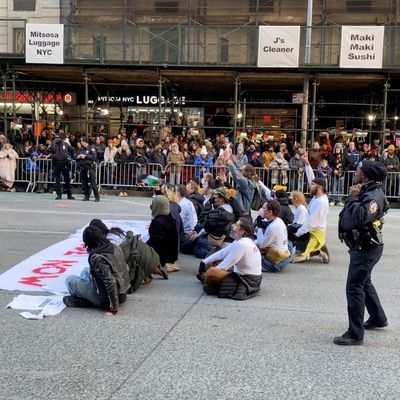 Demonstranten in New York versuchten, die berühmte Macy's Thanksgiving Day Parade zu blockieren.