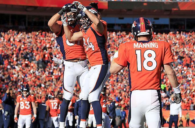 
                <strong>AFC Championship Game: Denver Broncos - New England Patriots</strong><br>
                Im zweiten Viertel sorgen die Hausherren für den ersten Touchdown - Jacob Tamme (M.) baut die Führung auf 10:0 aus. Kurz darauf machen auch die Gäste ihre ersten Punkte und verkürzen auf 3:10. Doch kurz vor Ende der ersten Halbzeit stellt Denver den alten Abstand wieder her - 13:3.
              
