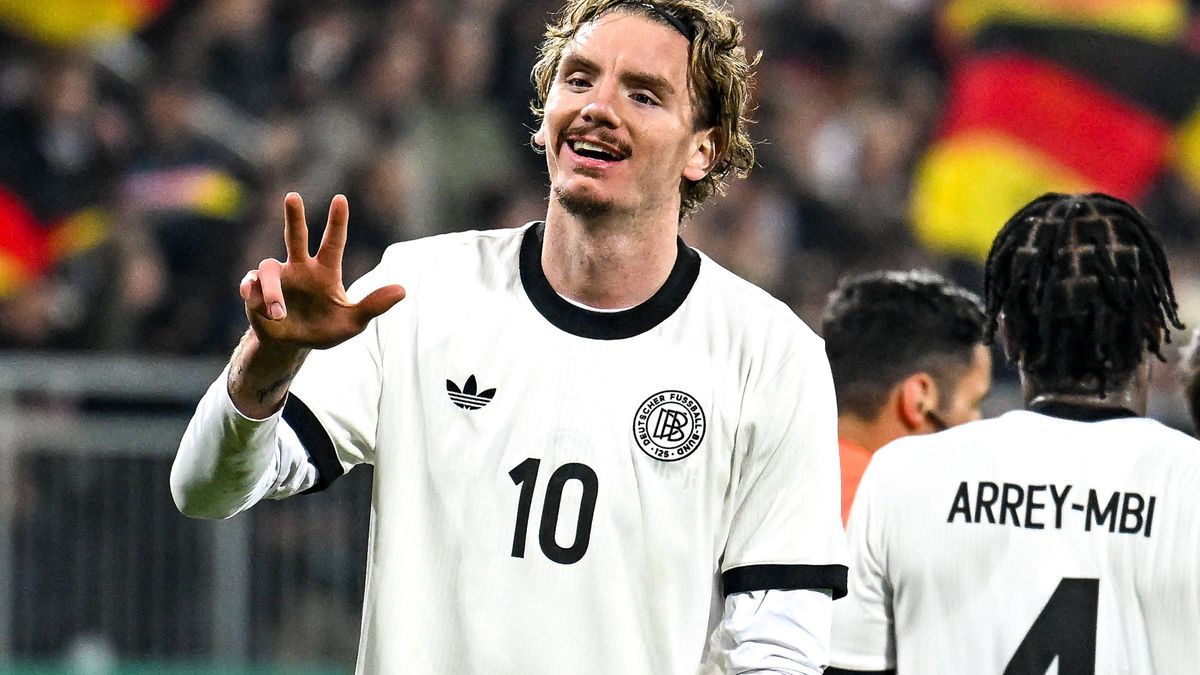 Nick Woltemade (Deutschland, 10) bejubelt das Tor zum 3:1, GER, Deutschland (GER) vs Spanien (ESP), Fussball, Laenderspiel U21, U 21 25.03.2025. GER, Deutschland (GER) vs Spanien (ESP), Fussball, L...