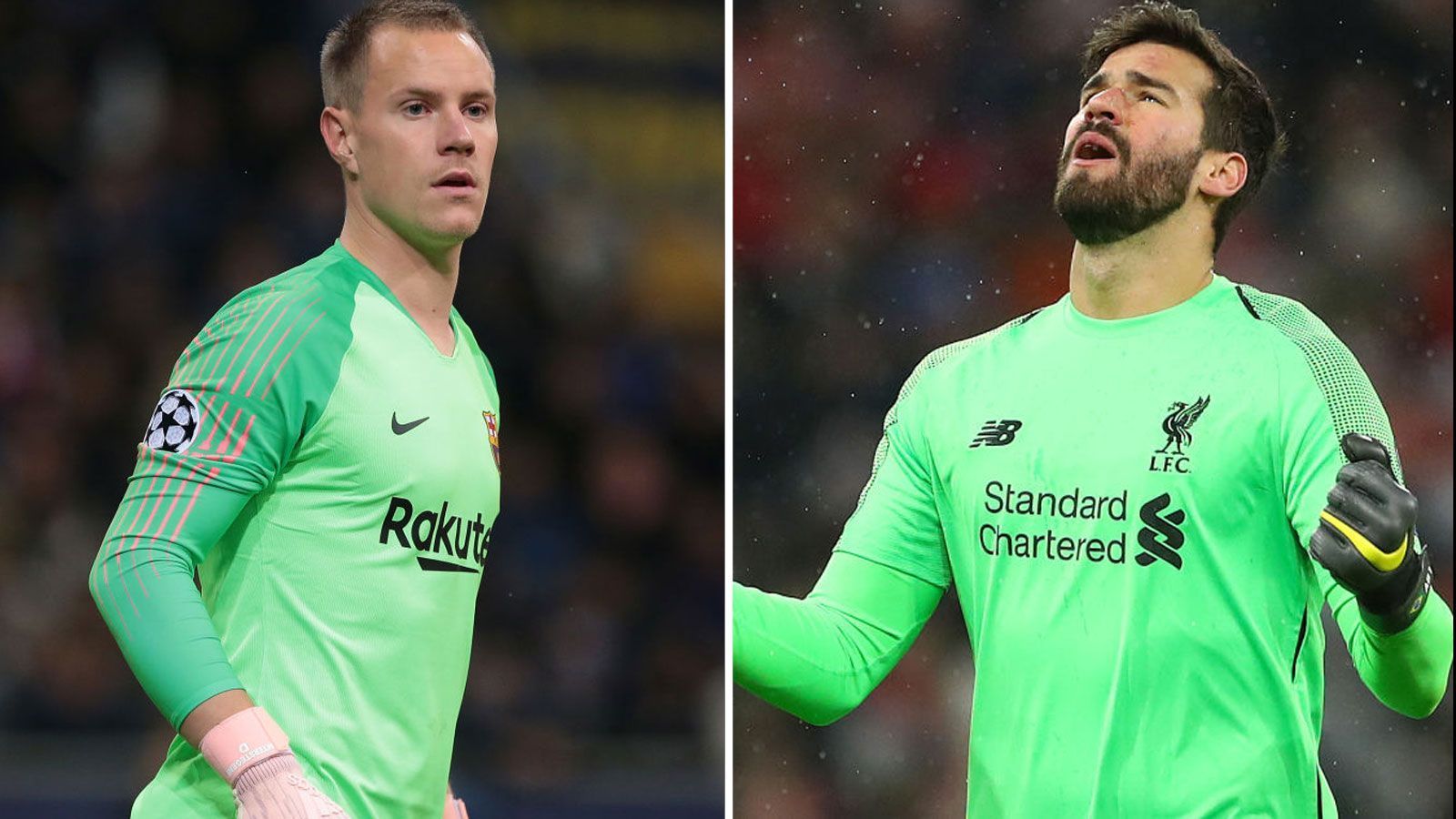 
                <strong>Torwart: Marc-Andre ter Stegen vs. Alisson Becker</strong><br>
                Zwischen den Pfosten stehen zweifellos zwei der besten Keeper der Welt. Alisson Becker (r.) hat die langjährige Baustelle beim FC Liverpool gefüllt, Marc-Andre ter Stegen scheint beim FC Barcelona eine Ära prägen zu können. Auf der Linie sind beide überragend, der Ex-Gladbacher besticht aber auch mit guter Fußarbeit - selbst Lionel Messi soll angetan sein von den Pässen des Schlussmannes. Außerdem unterlaufen ter Stegen auch weniger folgenschwere Patzer als dem Brasilianer. Zwischenstand: 1:0 für Barca
              