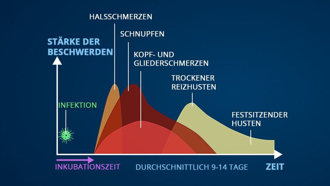 Der typische Krankheitsverlauf einer Erkältung kann 9-14 Tage dauern.