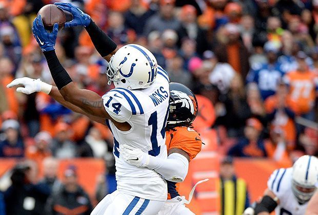 
                <strong>Indianapolis Colts vs. Denver Broncos</strong><br>
                Aber er findet auch immer wieder seine Mitspieler. Wie Hakeem Nicks zum Beispiel. Der Wide Receiver packt zu...
              