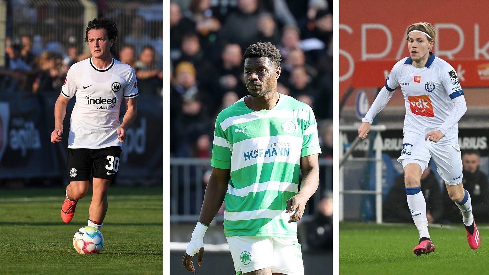 
                <strong>Ali Akman, Ragnar Ache, Jens Petter Hauge</strong><br>
                Ali Akman, Ragnar Ache und Jens Petter Hauge (v.l.) – alle drei sind gerade von Frankfurt bis zum Ende der Saison an andere Vereine ausgeliehen – haben vermutlich keine Zukunft bei den Hessen und könnten im Sommer verkauft werden. Ache, momentan bei der SpVgg Greuther Fürth, hat einen Vertrag bis 2025. Akmans Vertrag läuft ebenso lang, er ist derzeit bei Göztepe Izmir – der Klub aus der zweiten türkischen Liga besitzt eine Kaufoption. Nach Belgien zu KAA Gent wurde Hauge verliehen. Sein Arbeitspapier bei der SGE ist bis Sommer 2026 gültig. 
              