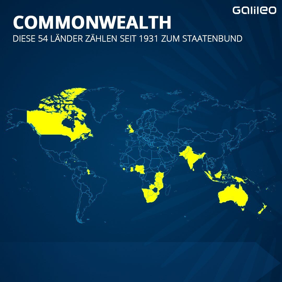 In gelb markiert siehst du alle 54 Commonwealth-Mitglieder.