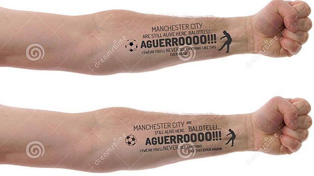 
                <strong>Tattoo Alternativ</strong><br>
                Der glühende ManCity-Fan hatte noch einen Alternativentwurf getwittert. Letztlich entschied er sich aber für die erste Variante.
              