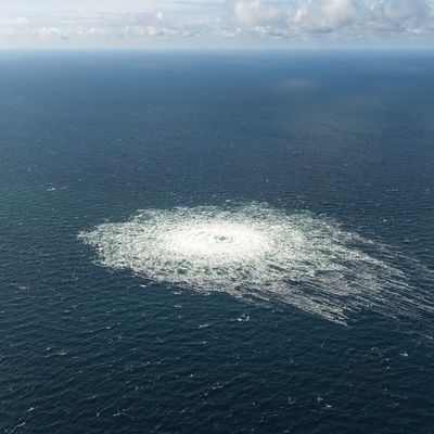 Das Nord Stream 2 Gasleck in der Nähe von Bornholm aus der Luft.