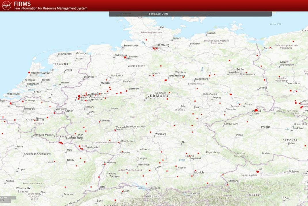 Waldbrände in Deutschland innerhalb der letzten 24 Stunden (Stand: 26. Juli 2022, 11:30 Uhr).