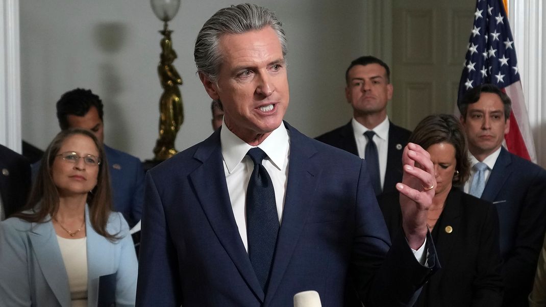Der Gouverneur von Kalifornien, Gavin Newsom, während einer Pressekonferenz in Sacramento, Kalifornien, am 8. August 2025.