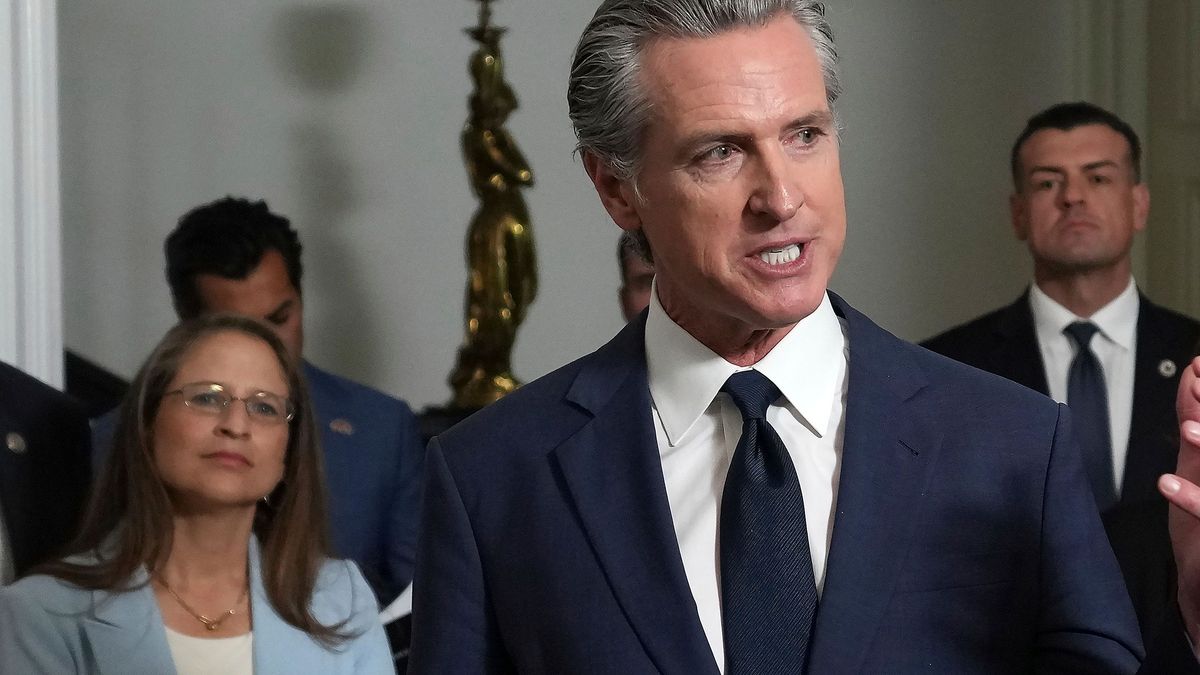 Der Gouverneur von Kalifornien, Gavin Newsom, während einer Pressekonferenz in Sacramento, Kalifornien, am 8. August 2025