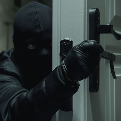 Masked Intruder Picking Door Lock