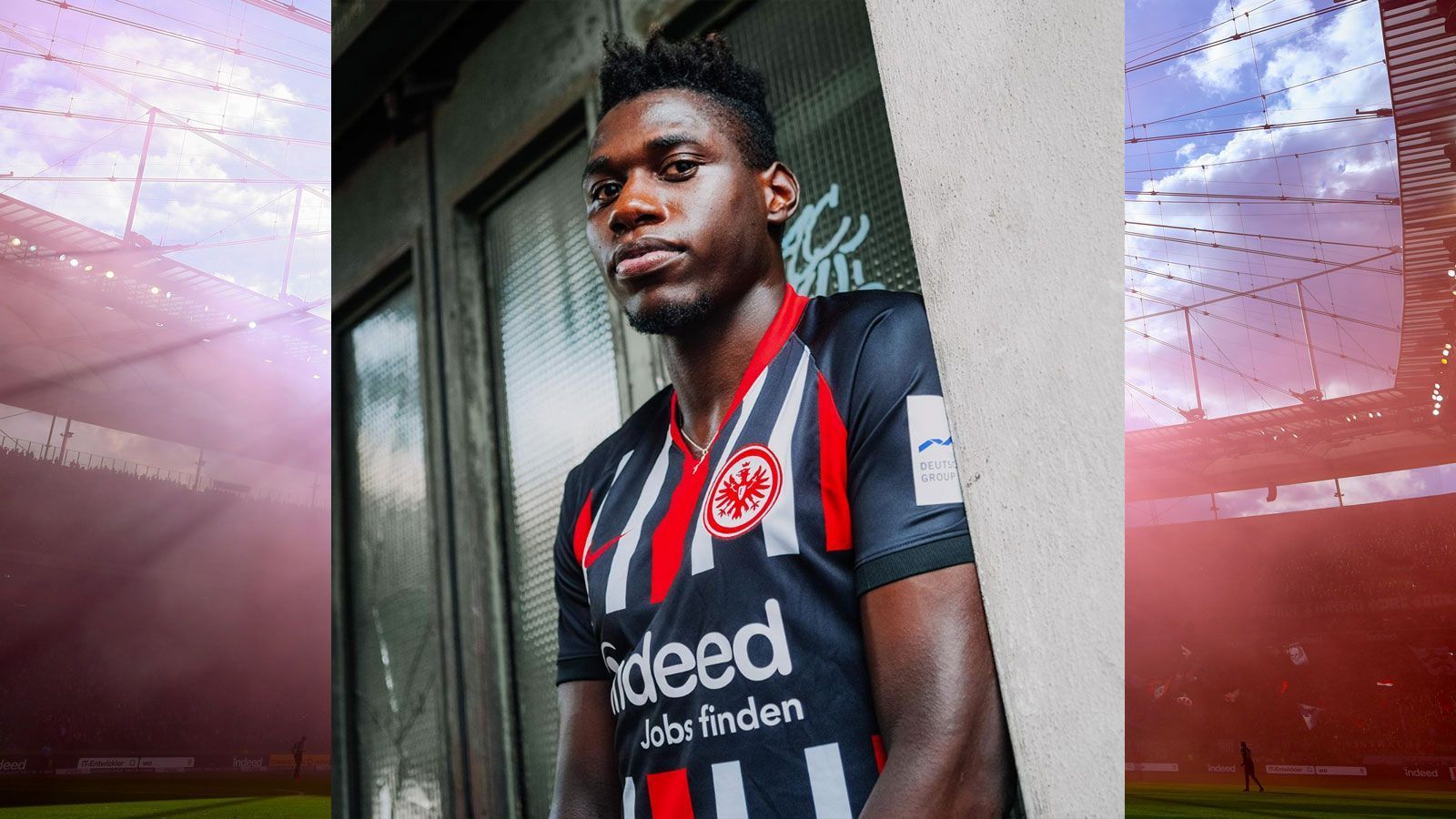 
                <strong>Eintracht Frankfurt</strong><br>
                Nicht nur Models durften bereits ein Exemplar anprobieren. Hier posiert Fan-Liebling Danny da Costa, der sich noch nicht ganz sicher zu sein scheint, ob ihn das neue Design glücklich macht. Auch das Fanlager ist gespalten. Sicher ist eben nur: Der neue Dress hebt sich deutlich von denen der jüngeren Vergangenheit ab.
              