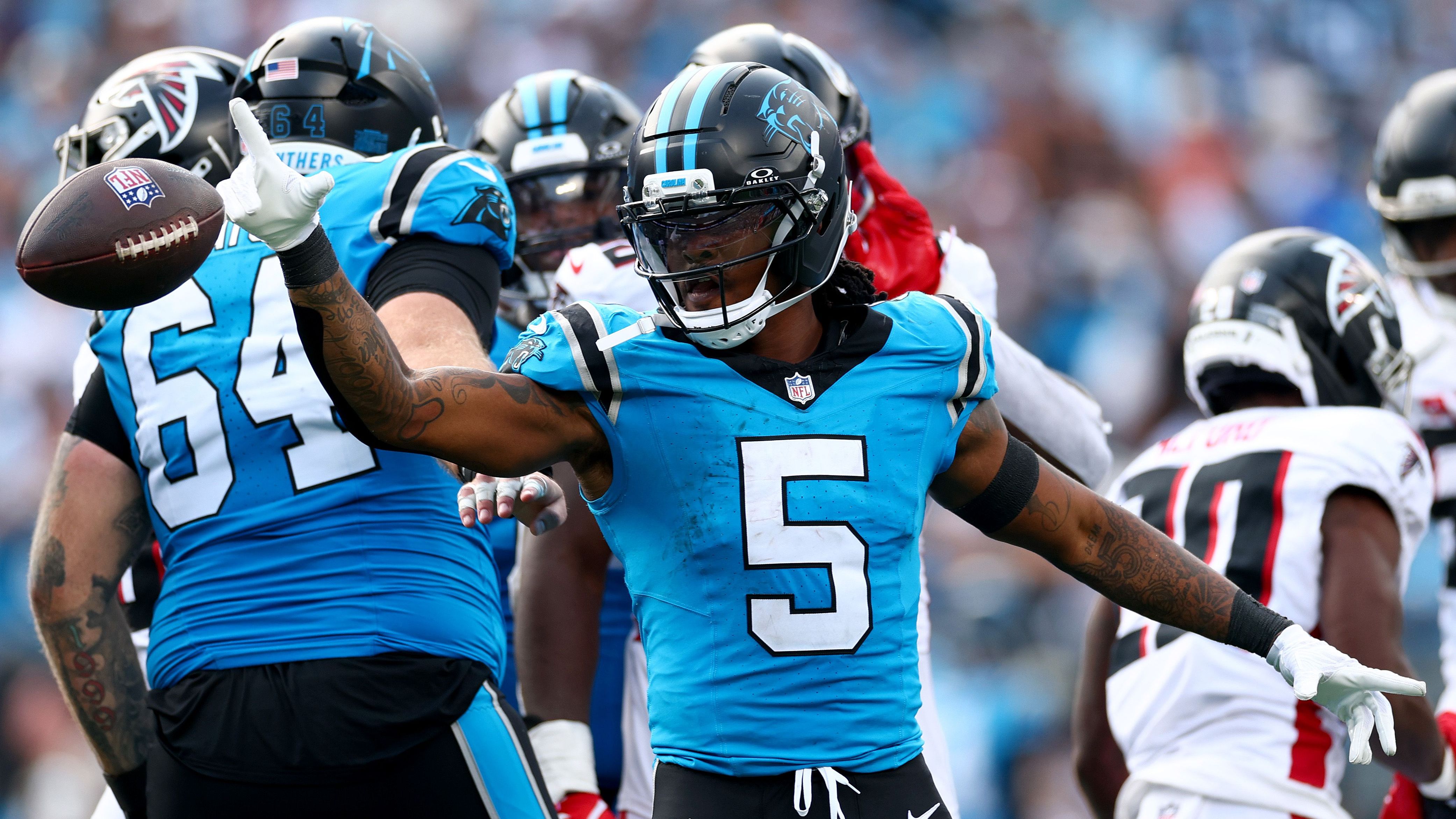 <strong>Carolina Panthers</strong><br>Saison 2025<br>Am 21.09.2025 im Spiel gegen die Atlanta Falcons<br>Endergebnis: 30-0