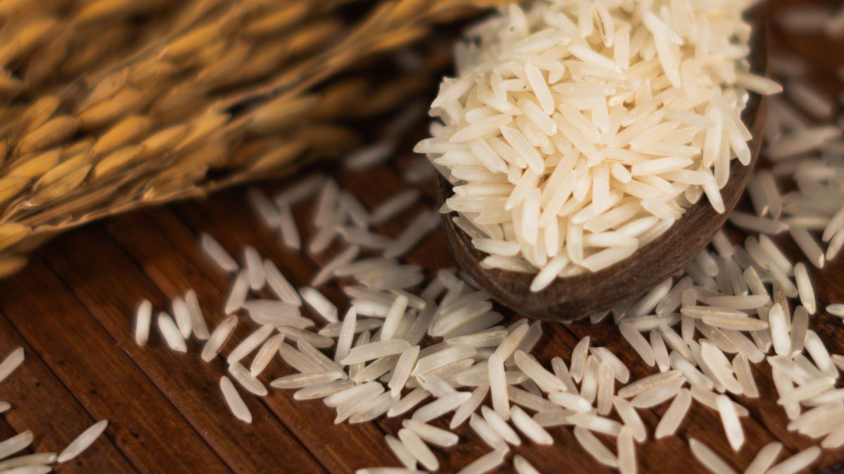 basmati rice on a wooden table